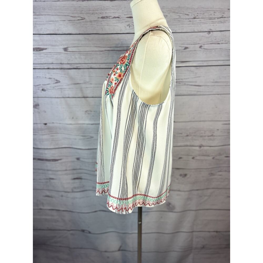 Savanna Jane Embroidered Striped Top Women Large Boho Floral Smocked Blouse - Picture 4 of 7